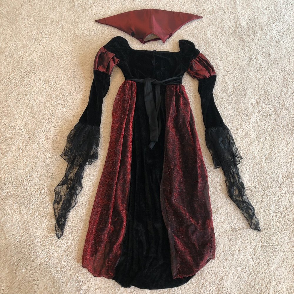 Disguise Princess Vampira Deluxe Costume Halloween Girls Black Red Velvety Dress - Picture 3 of 10